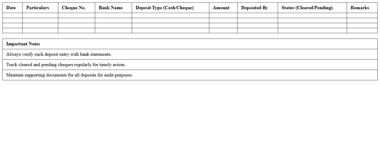 Cheque and Cash Deposit Reconciliation Template