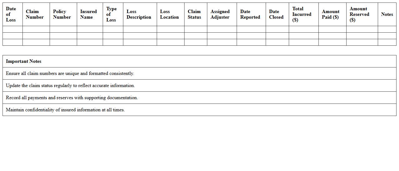Claims Adjuster Loss Record Excel Sheet