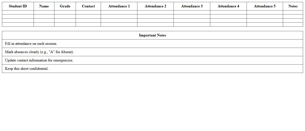 Class Roster & Attendance Sheet Excel