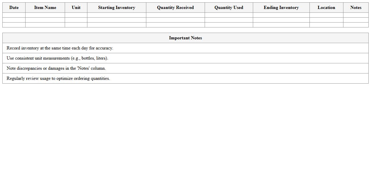 Cleaning Supplies Inventory Log Excel Template for Hospitality
