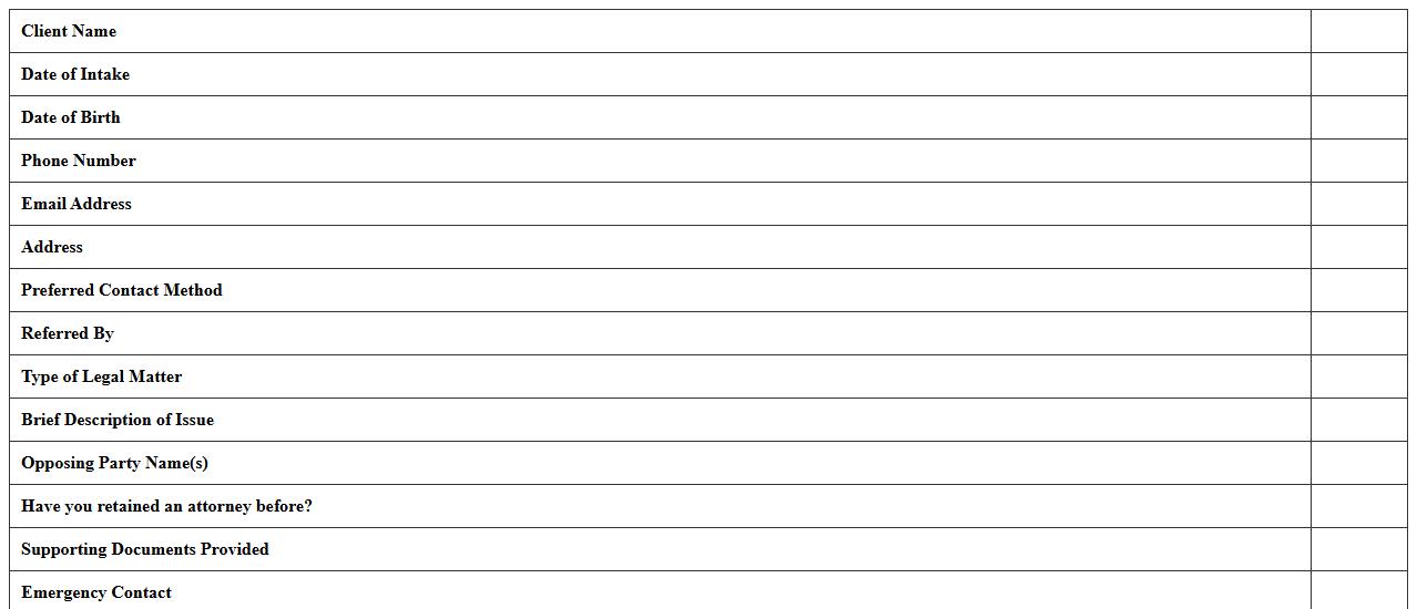 Client Intake Questionnaire Template for Law Offices