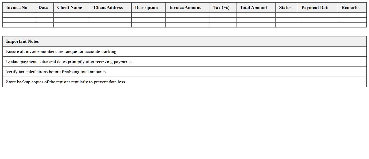 Client Invoice Register Excel Template