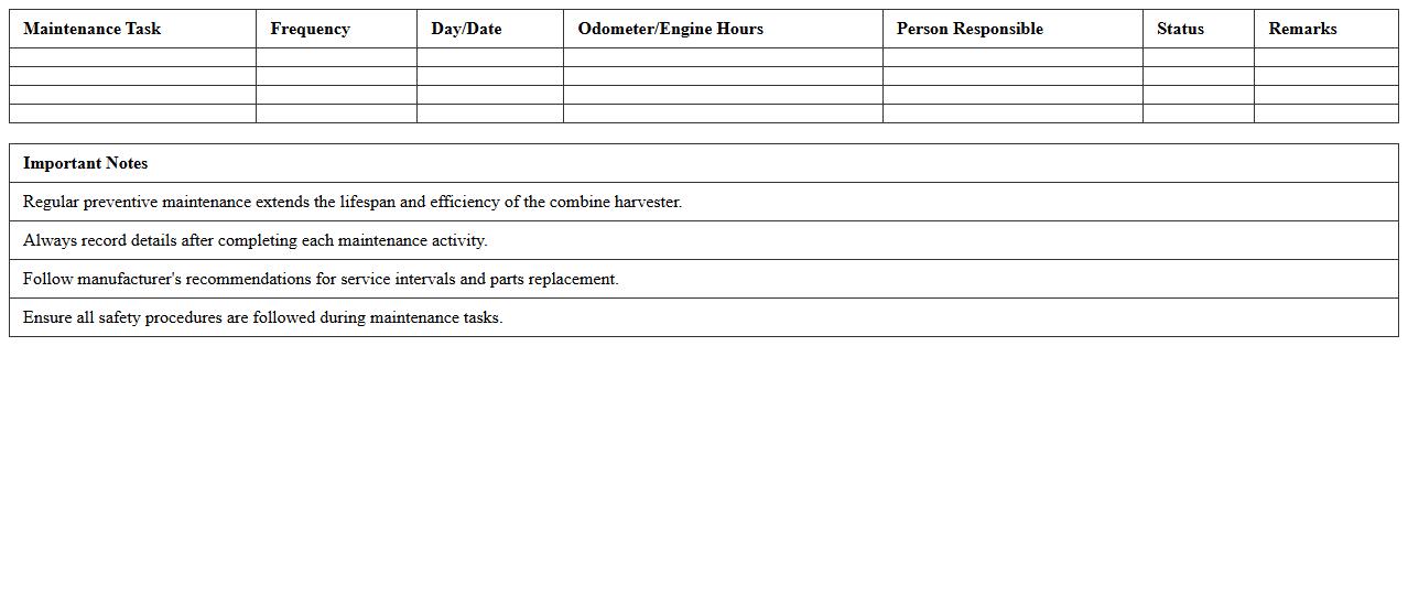 Combine Harvester Preventive Maintenance Scheduler