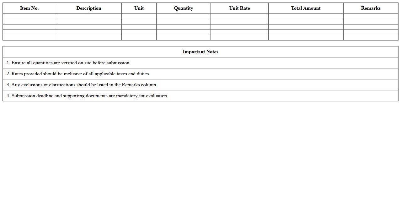 Commercial Building Tender Submission Spreadsheet