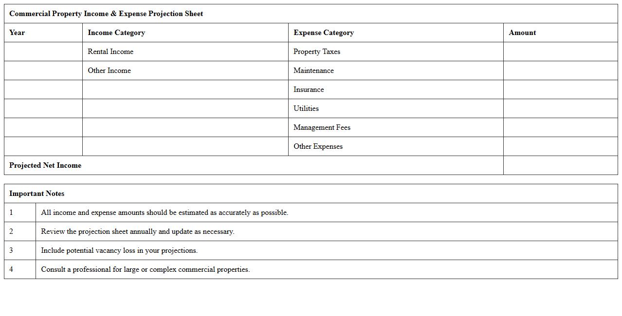 Commercial Property Income & Expense Projection Sheet