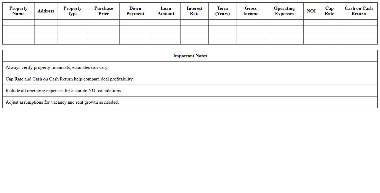 Commercial Real Estate Deal Comparison Spreadsheet