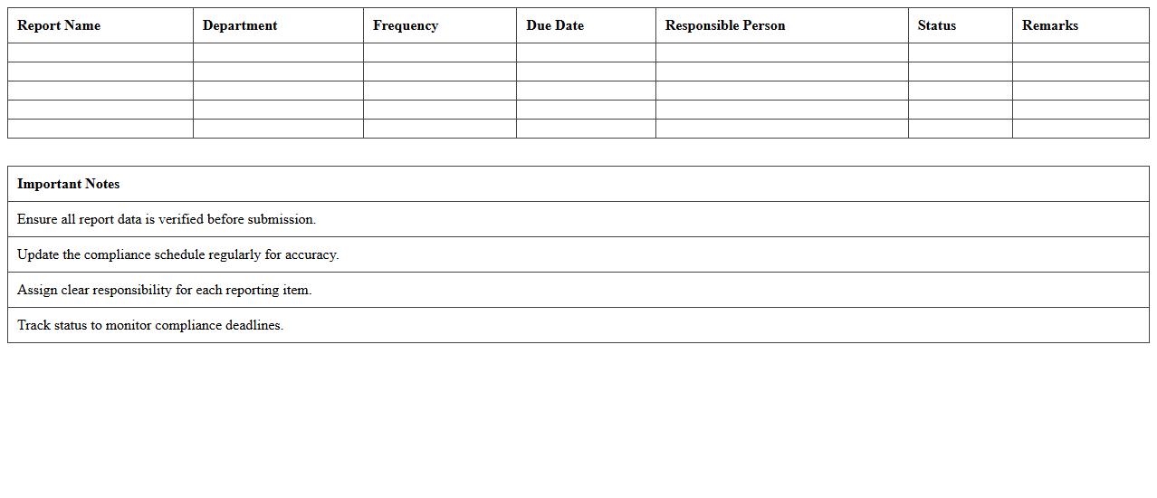 Compliance Reporting Schedule Excel Sheet