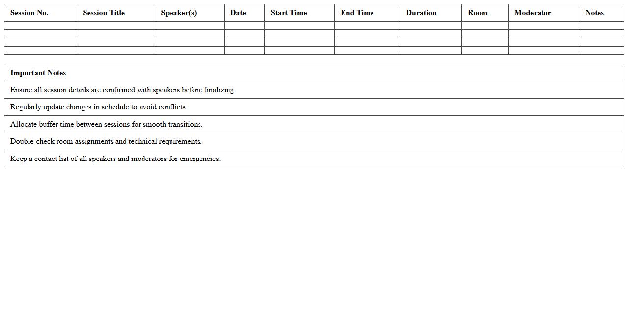 Conference Agenda Management Excel Sheet