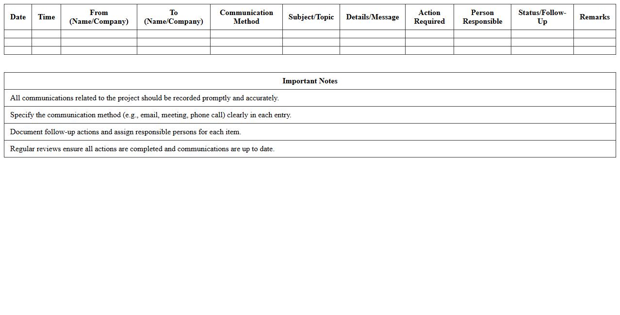 Construction Communication Record Sheet