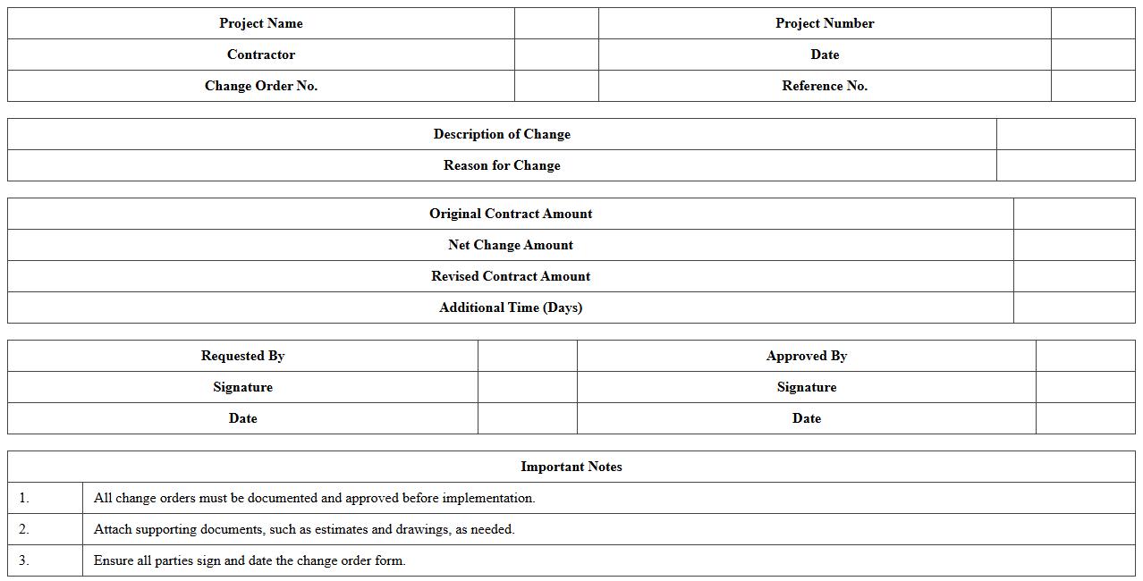 Contractor Change Order Approval Form Template