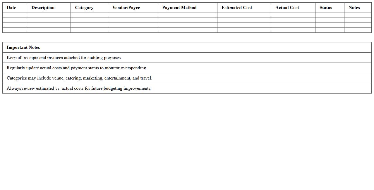 Corporate Event Expense Tracker Excel