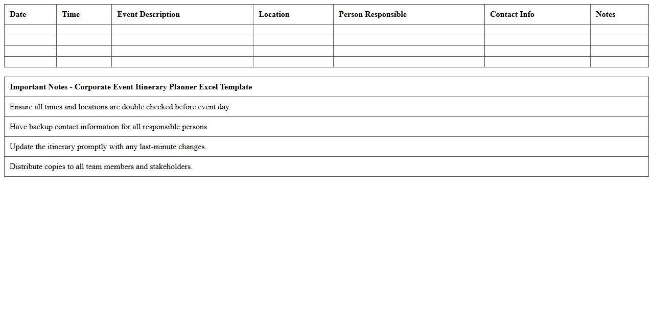 Corporate Event Itinerary Planner Excel Template