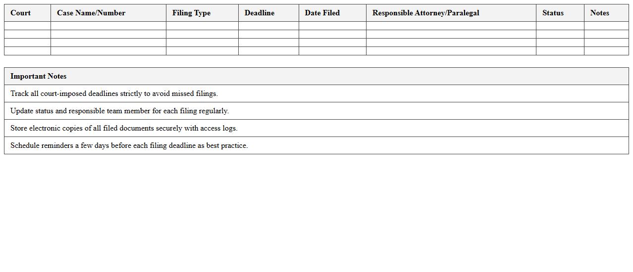 Court Filing Schedule Tracker for Legal Teams