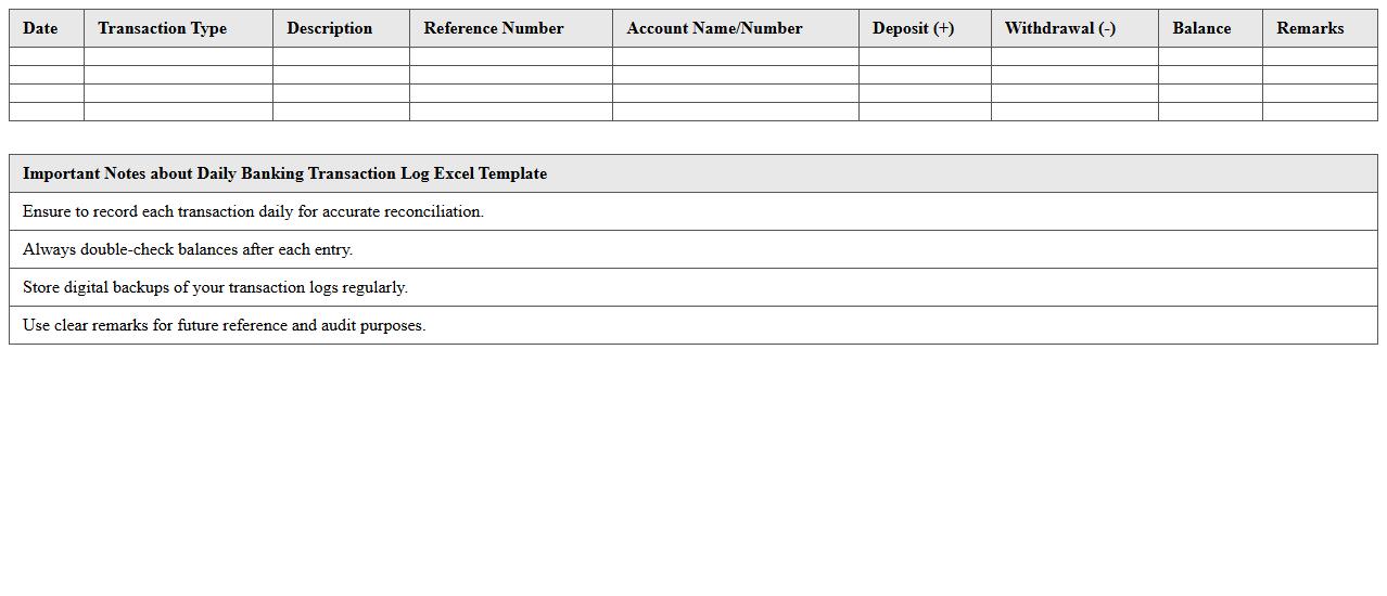 Daily Banking Transaction Log Excel Template