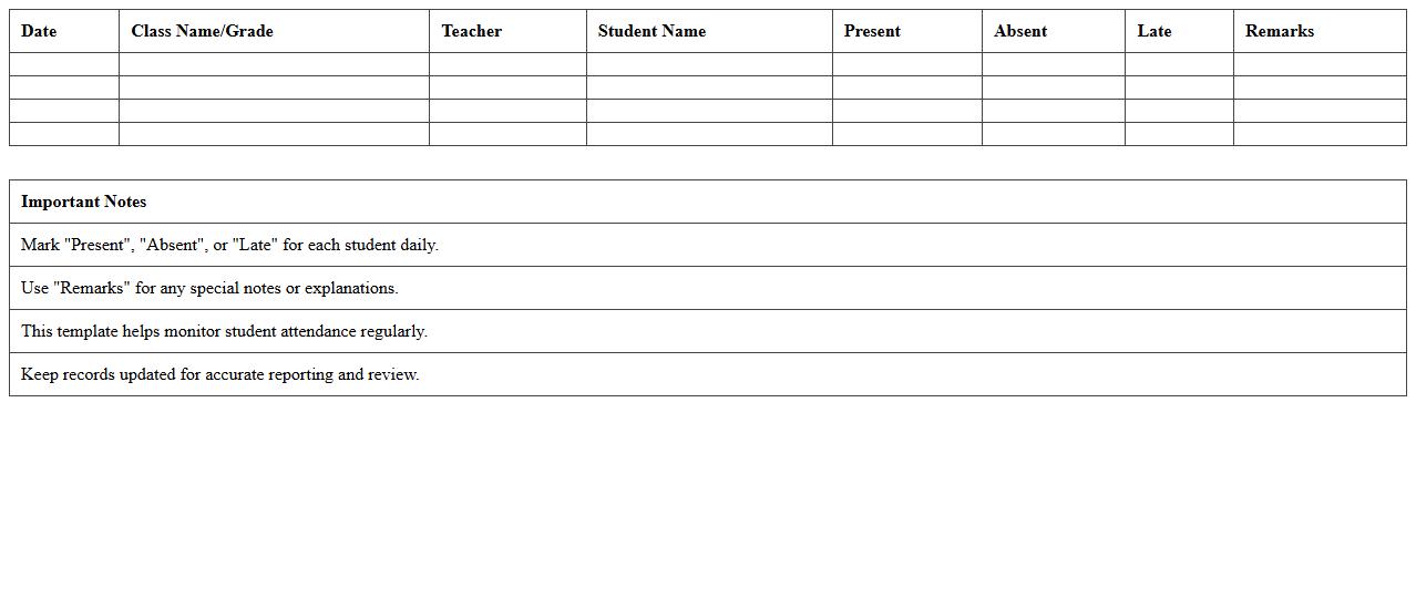 Daily Classroom Attendance Log Excel Template