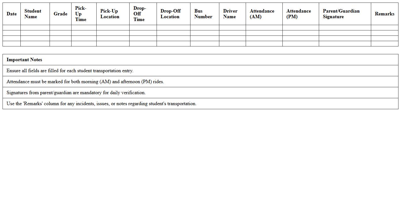 Daily Student Transportation Log Excel Template