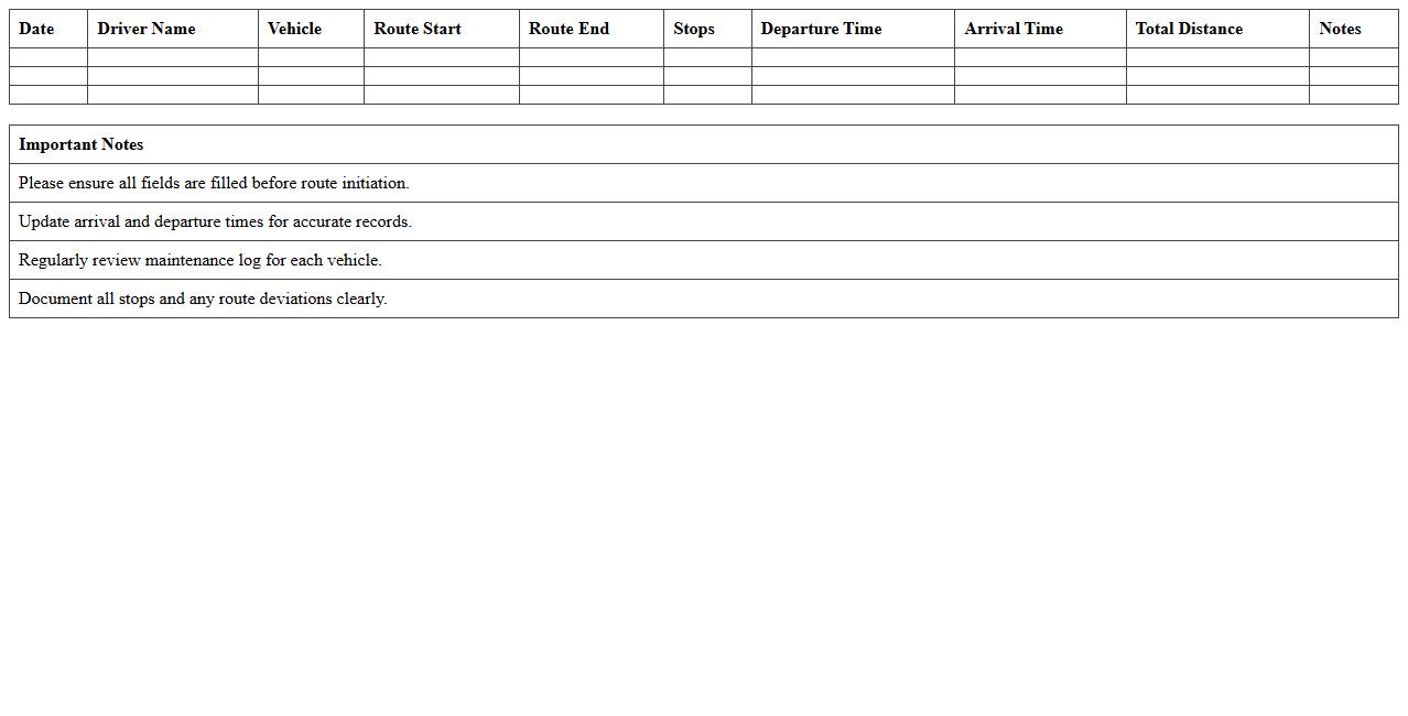Daily Transportation Route Planner Excel Template