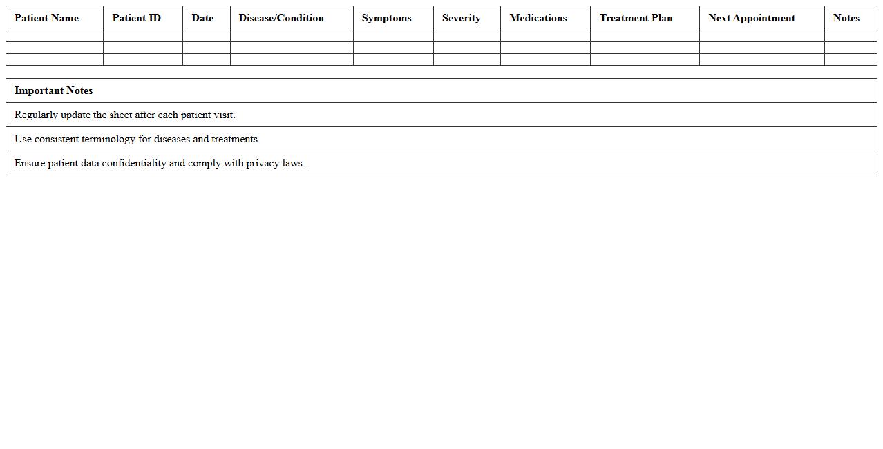 Disease Progression Monitoring Excel Sheet