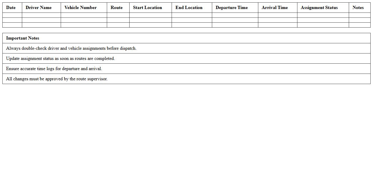 Driver Route Assignment Excel Spreadsheet