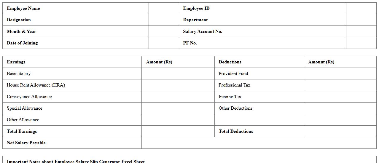 Employee Salary Slip Generator Excel Sheet