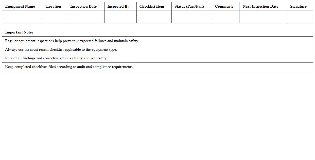 Equipment Inspection Checklist Excel Spreadsheet for Factory Maintenance