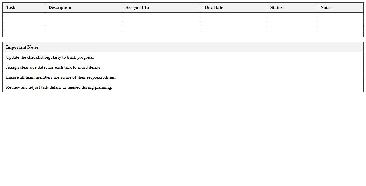Event Coordinator Task Checklist Spreadsheet