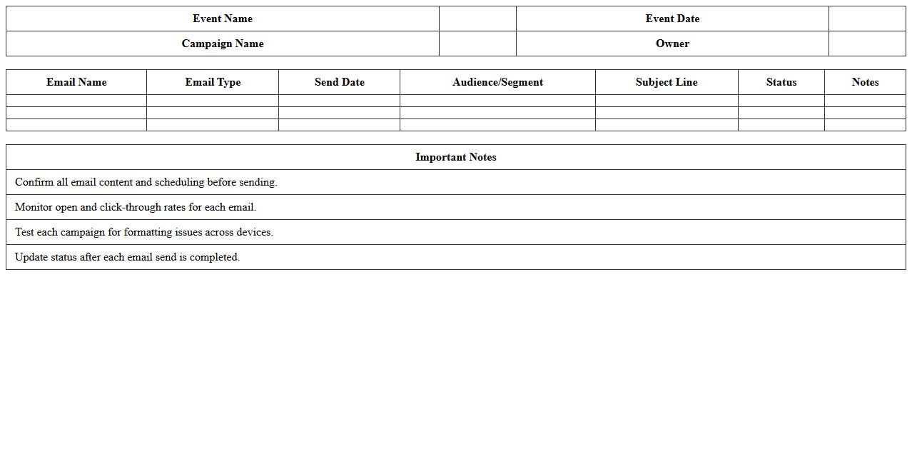 Event Email Campaign Planning Sheet