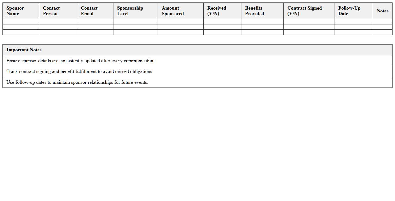 Event Sponsorship Tracking Excel Template