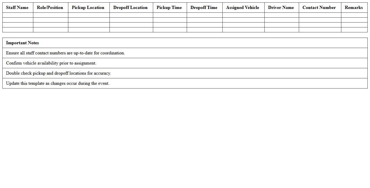 Event Staff Transportation Assignment Excel Template