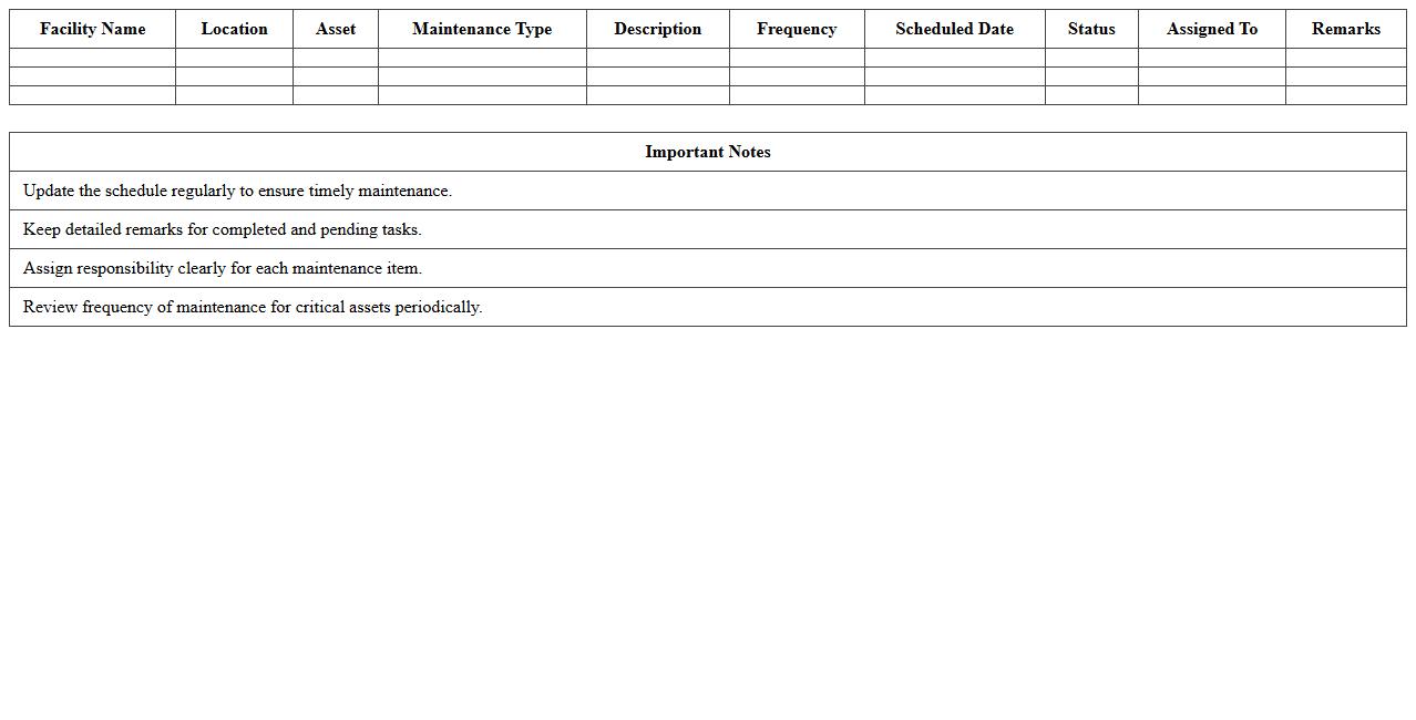 Facility Maintenance Planning Excel Template