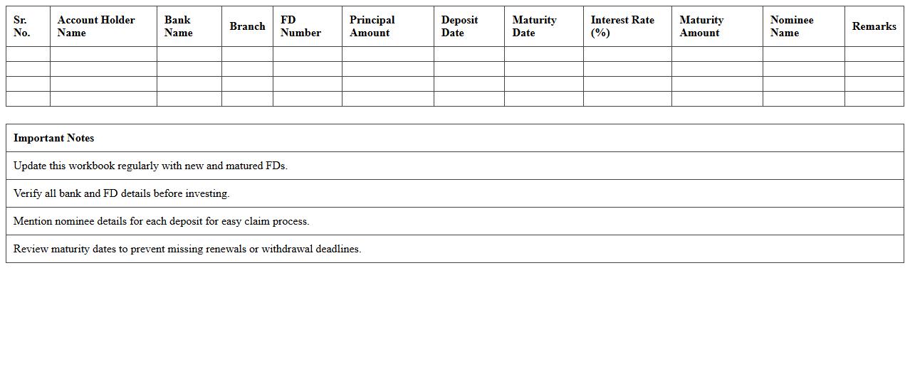Family Fixed Deposit Tracking Workbook