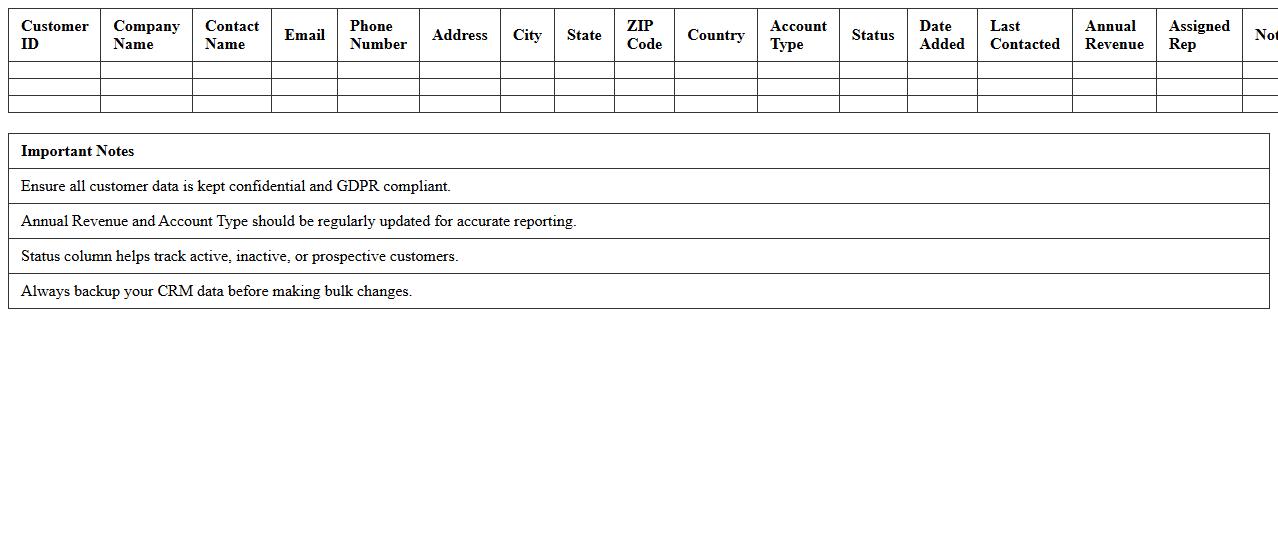 Financial CRM Customer Details Excel Template