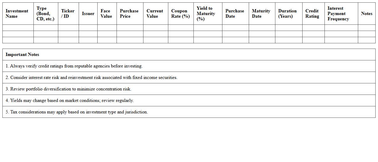 Fixed Income Investment Portfolio Analyzer Template