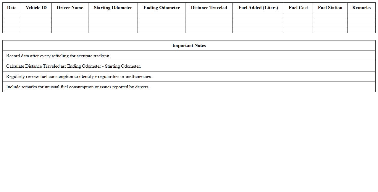 Fleet Fuel Consumption Tracking Workbook