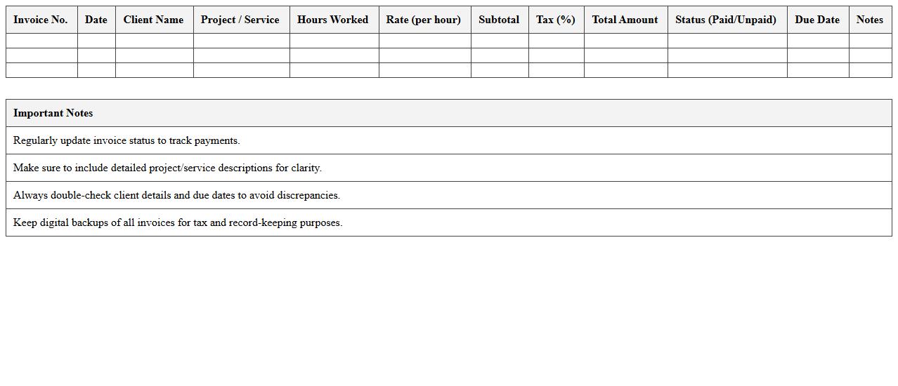 Freelance Invoice Management Spreadsheet