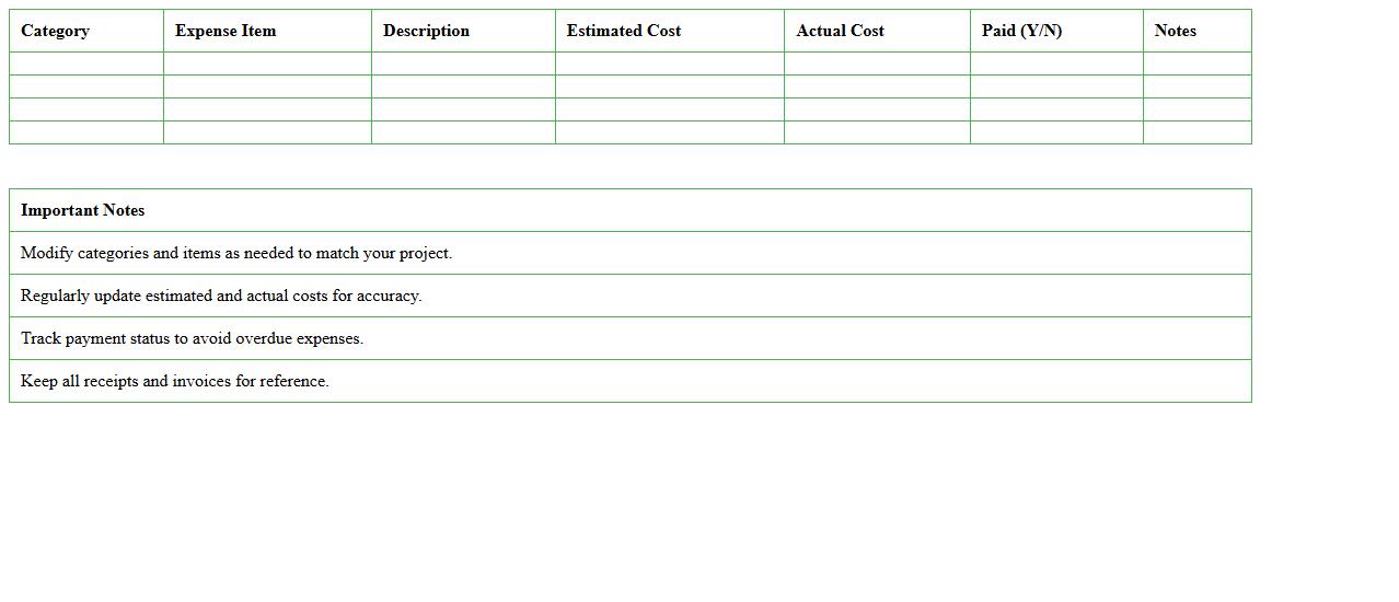 Greenhouse Project Expense Planner Spreadsheet