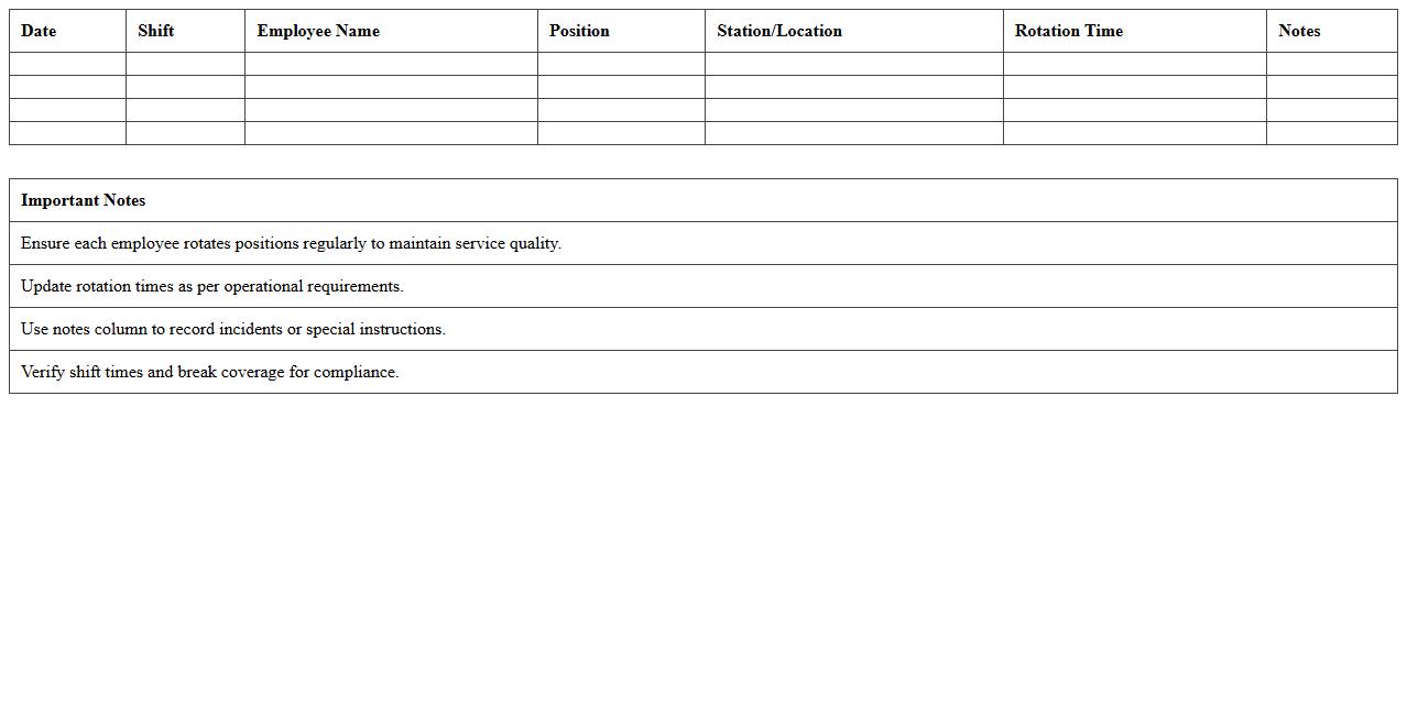 Guest Services Employee Rotation Excel Sheet