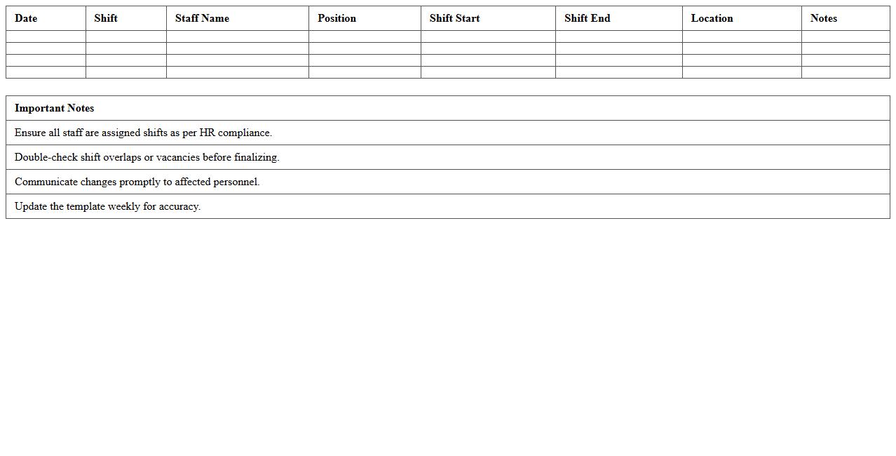 Hospitality Department Shift Assignment Template