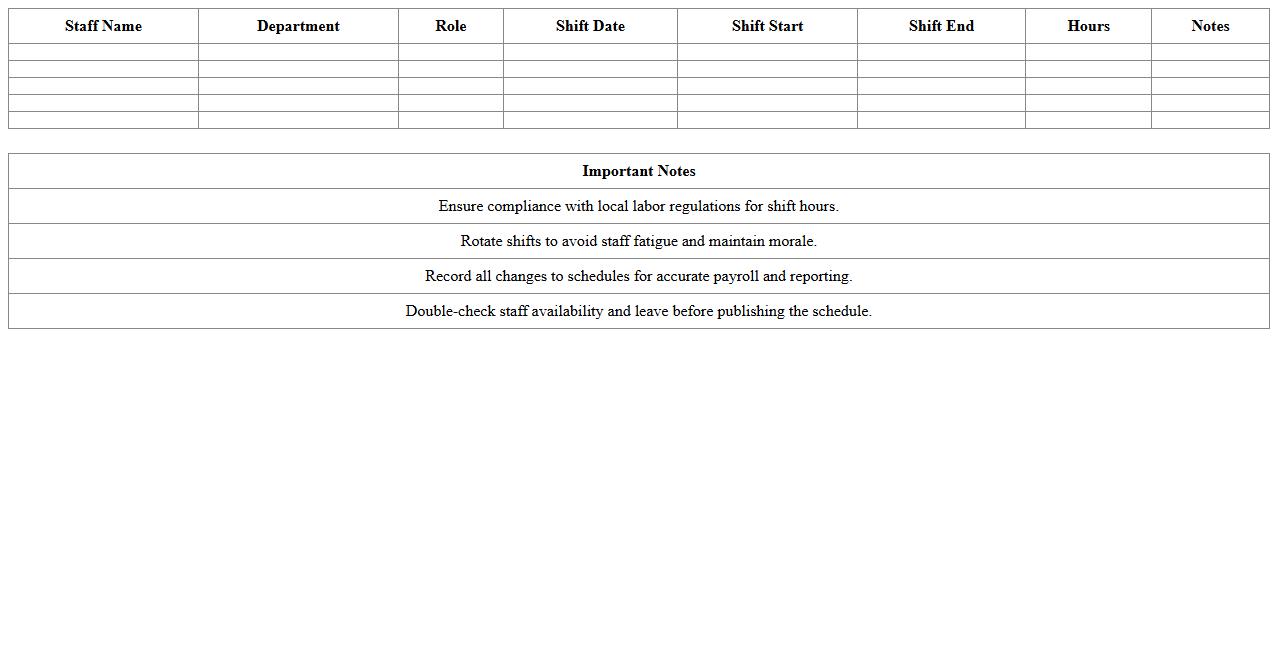 Hotel Staff Scheduling Spreadsheet for Shift Planning