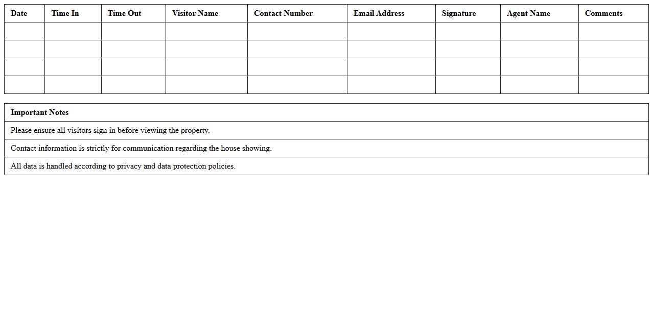 House Showing Visitor Sign-In Excel Register