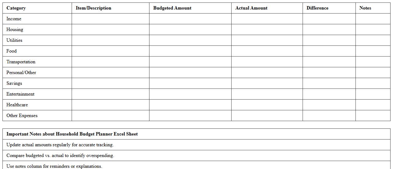 Household Budget Planner Excel Sheet