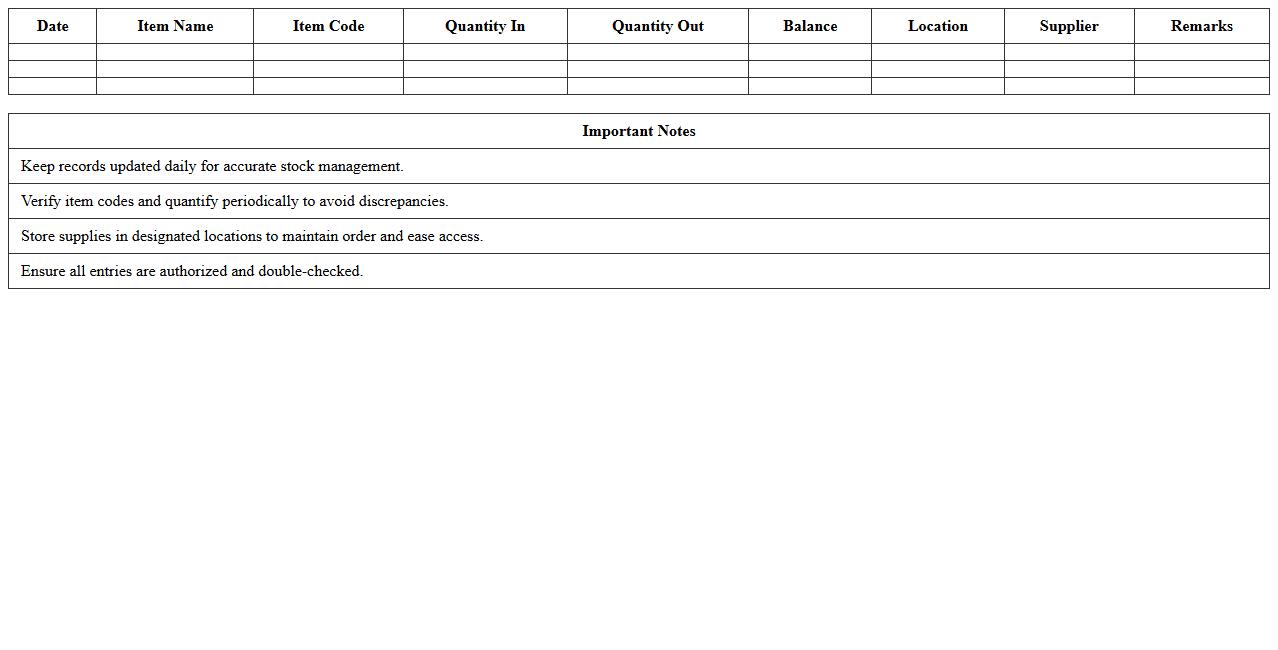 Housekeeping Supplies Stock Template