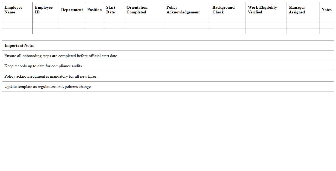 HR Compliance Onboarding Excel Template