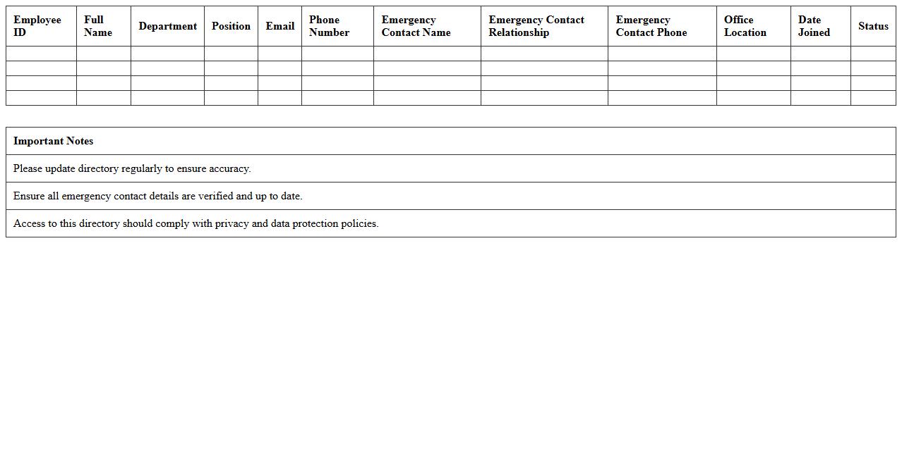 HR Employee Contacts Directory Template