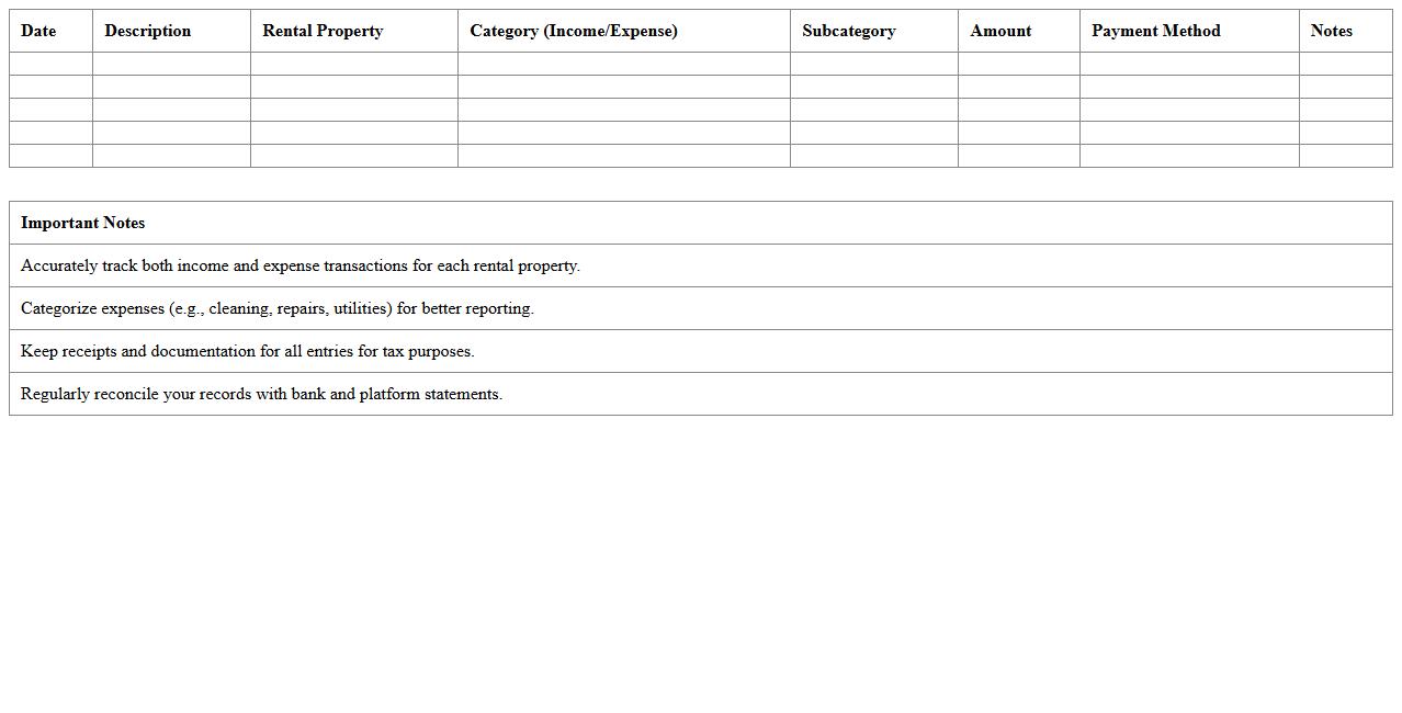 Income & Expense Report for Short-Term Rentals Excel