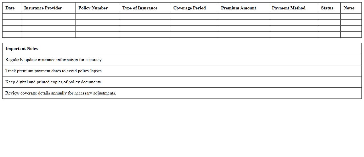 Individual Insurance Expense Log Excel Template