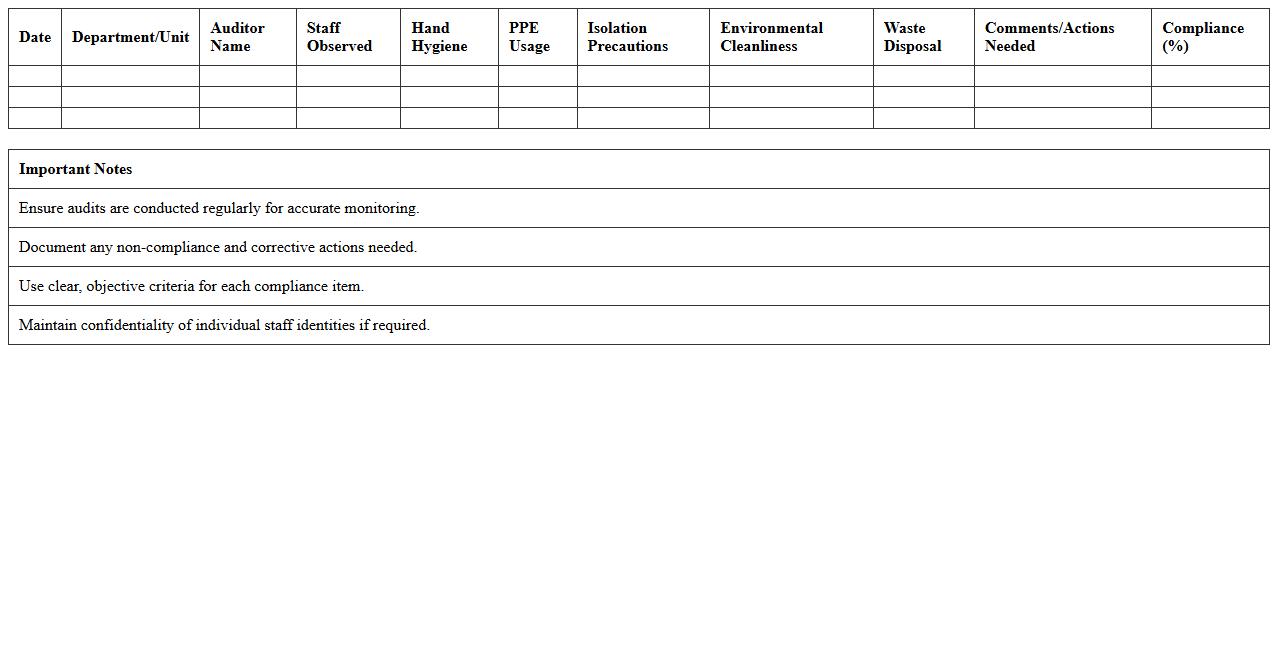 Infection Control Compliance Audit Excel Template