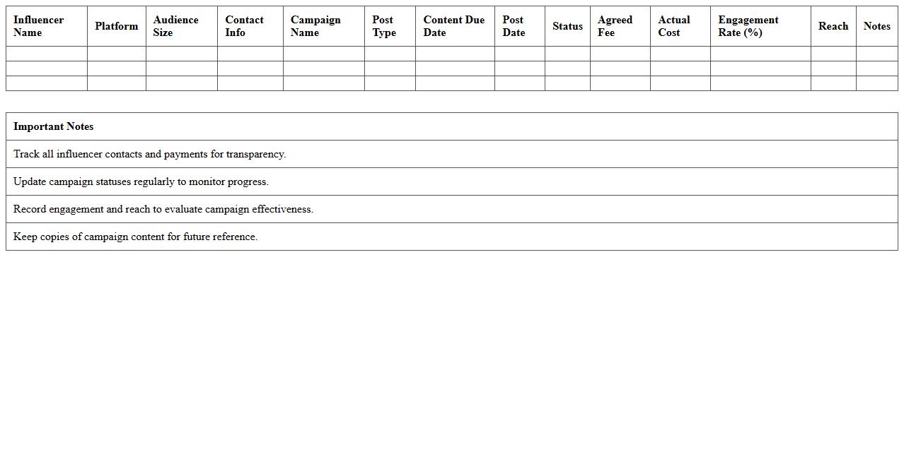 Influencer Collaboration Campaign Tracker