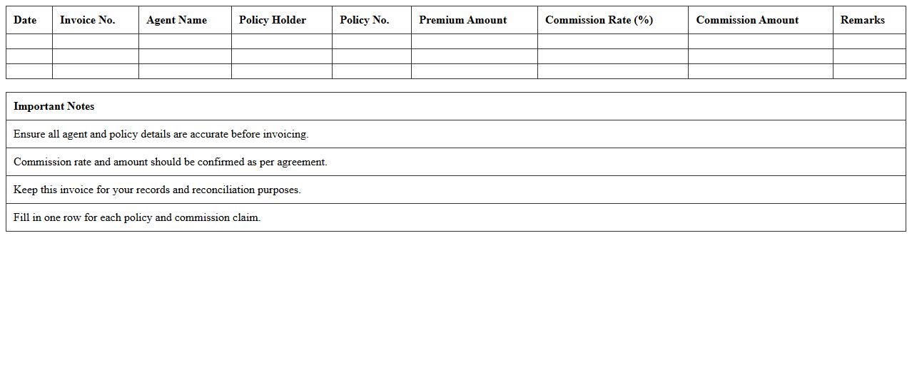 Insurance Agent Commission Invoice Excel Template
