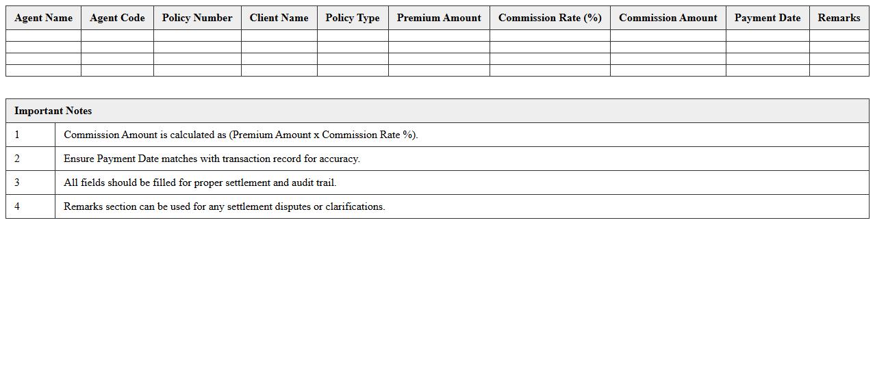 Insurance Agent Payment Settlement Excel Template